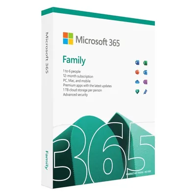 Microsoft 365 Family 6 User 1 Year Subscription - Medialess