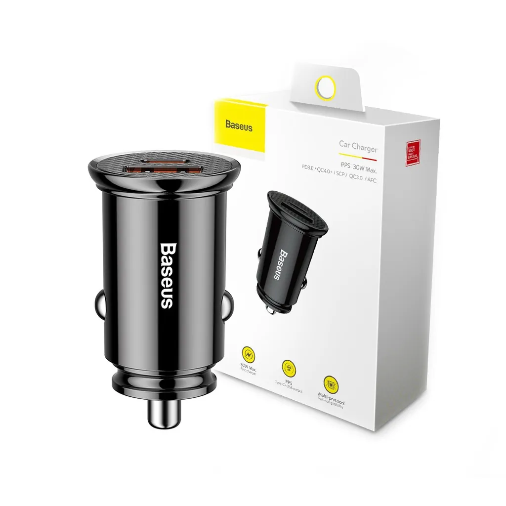 Baseus Circular USB A+C 30W Car Charger - Black