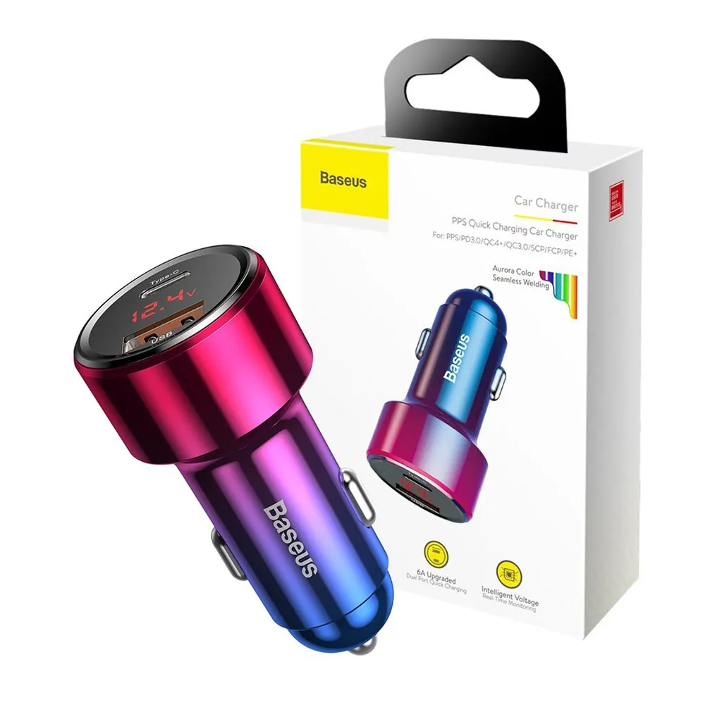 Baseus Magic USB A + C with Display Quick Car Charger 45W - Red