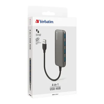 Verbatim USB-A 3.0 Hub to 4 Port USB-A 3.0 - Space Grey