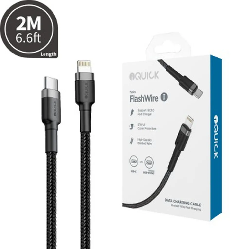 iQuick Braided USB-C to Lightning 2M Cable - Black