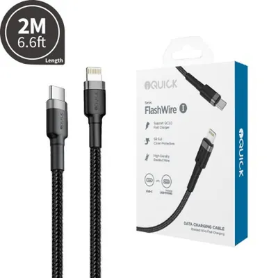 iQuick Braided USB-C to Lightning 2M Cable - Black