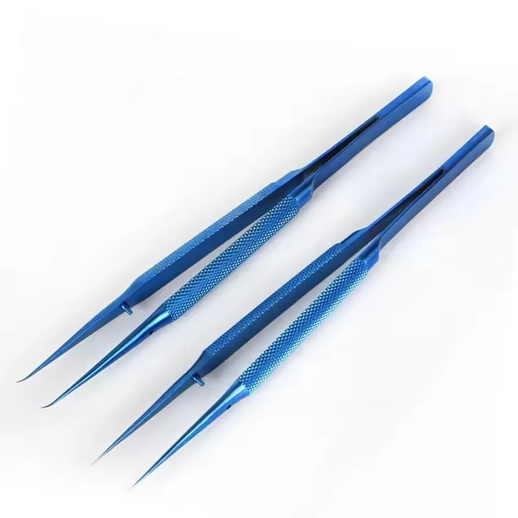 Titanium Angled Tweezer Blue