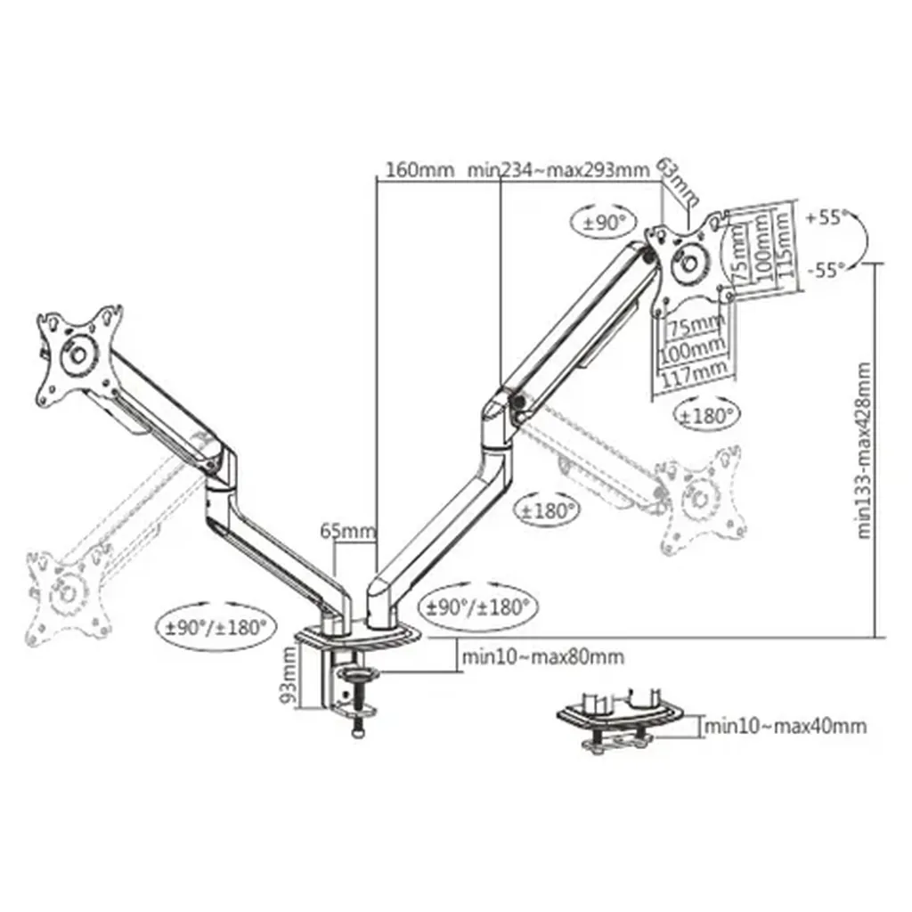 Brateck Dual Monitor Economical Spring-Assisted Monitor Arm 17"-32" Monitors