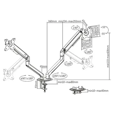 Brateck Dual Monitor Economical Spring-Assisted Monitor Arm 17"-32" Monitors
