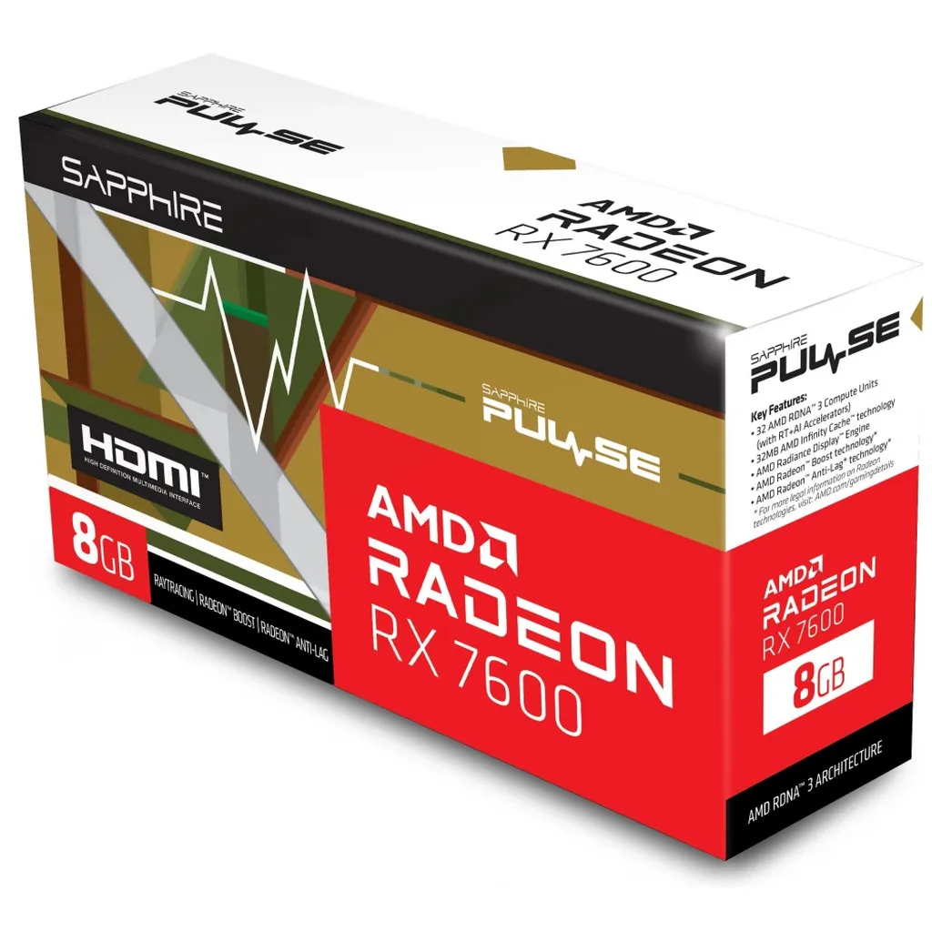 Sapphire Pulse RX 7600 Gaming OC 8GB GDDR6 Video Card