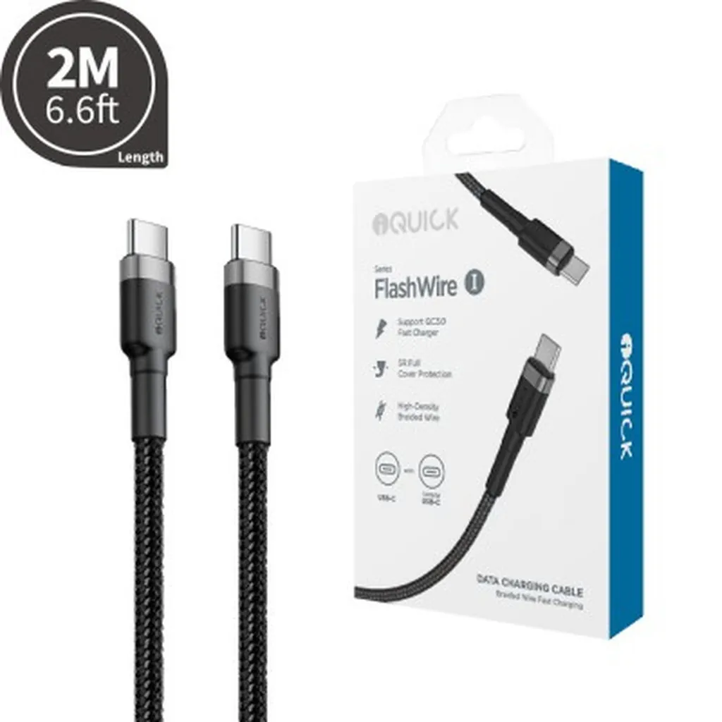 iQuick USB-C to USB-C Charge Cable 2m - Black