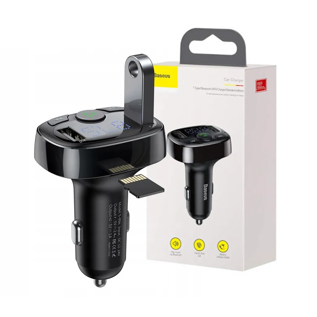 Baseus T Typed S-09A Bluetooth MP3 Car Charger - Black
