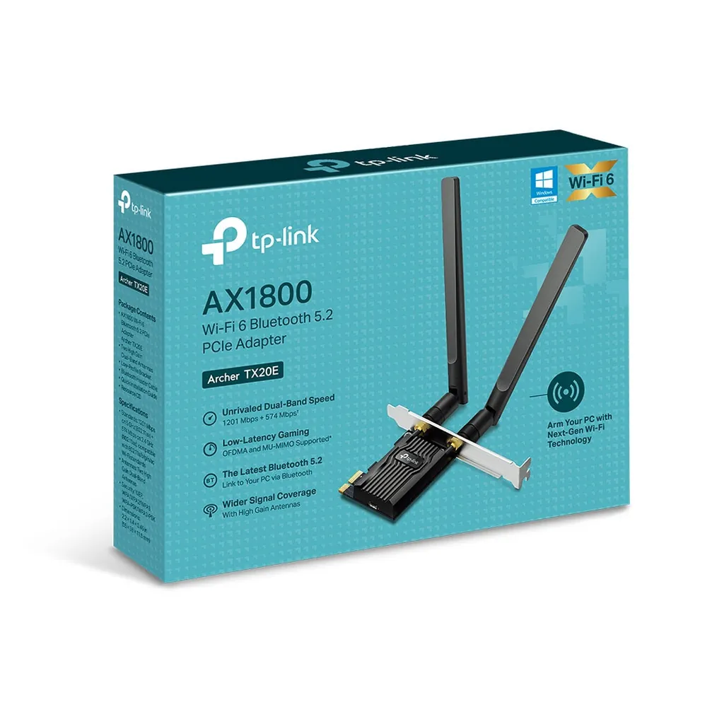 TP-Link Archer TX20E AX1800 Dual-Band Wi-Fi 6 Bluetooth 5.2 PCIe Adapter