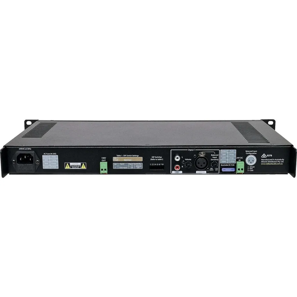 Redback Compact 1RU Public Address (PA) 100V Amplifier 30W