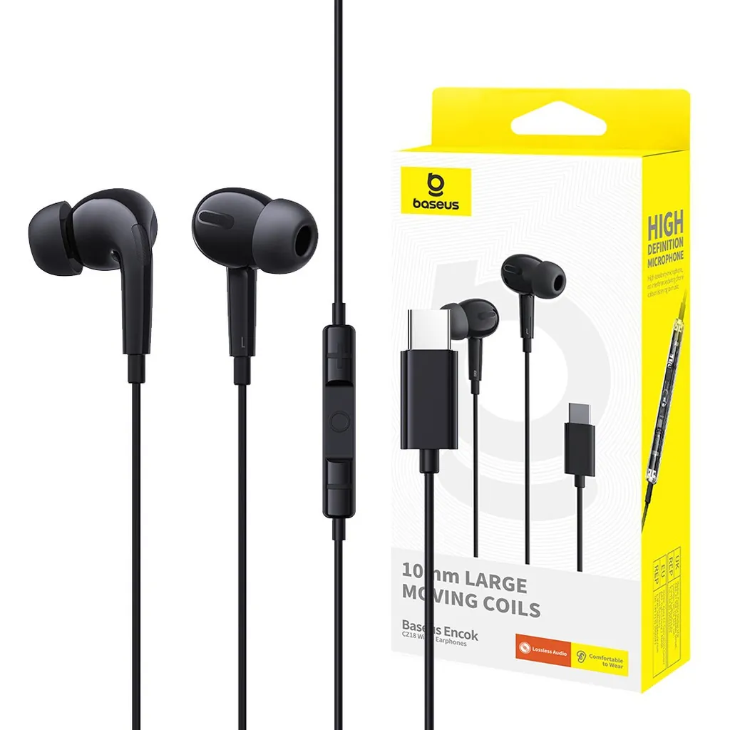 Baseus Encok CZ18 Type-C Wired Earphones - Black