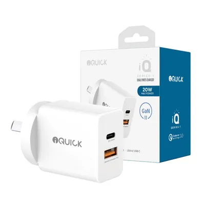 iQuick USB-A & USB-C 20W GaN II Fast Wall Power Adapter