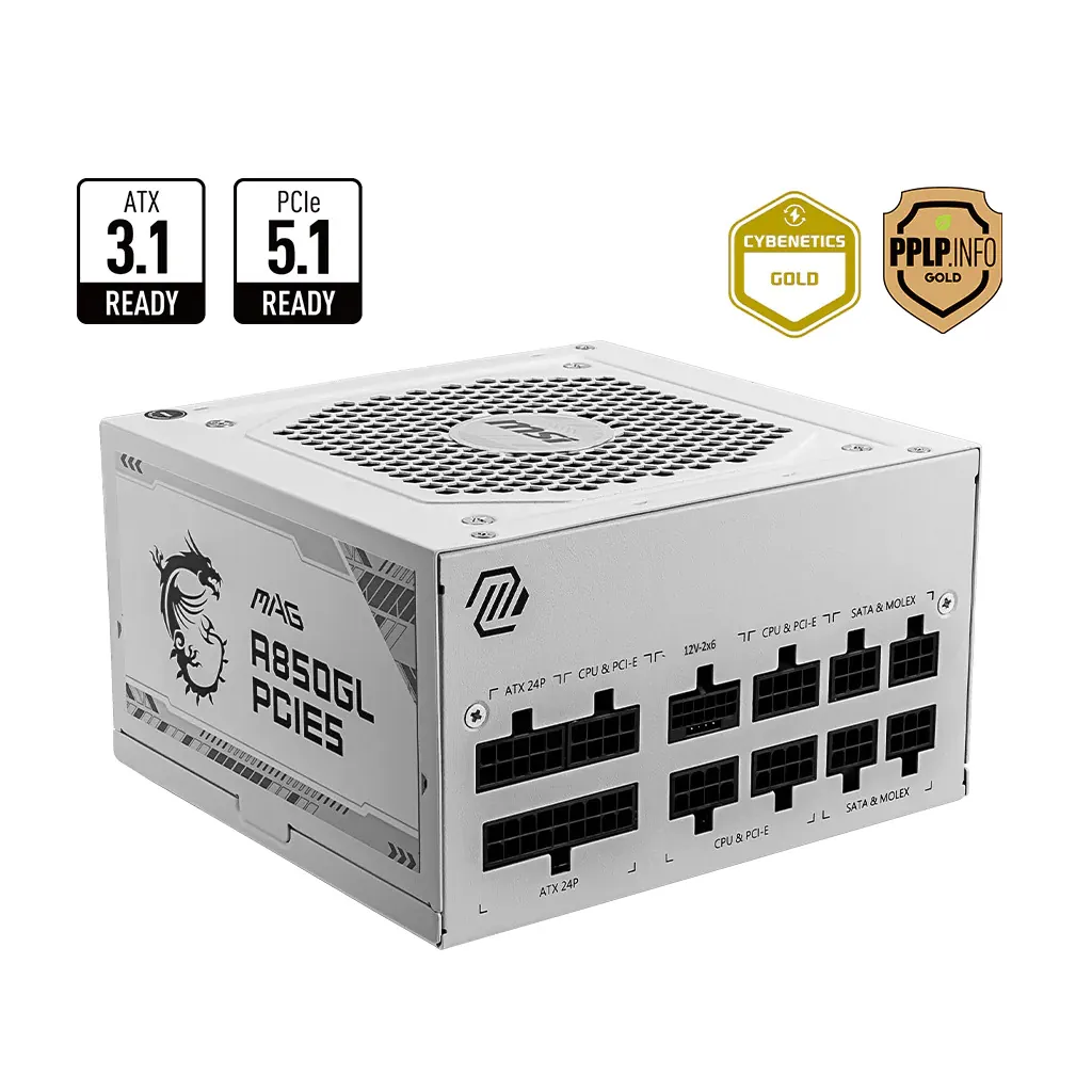 MSI MAG A850GL - 850W Gold PCIe 5.0 ATX Modular PSU (White)