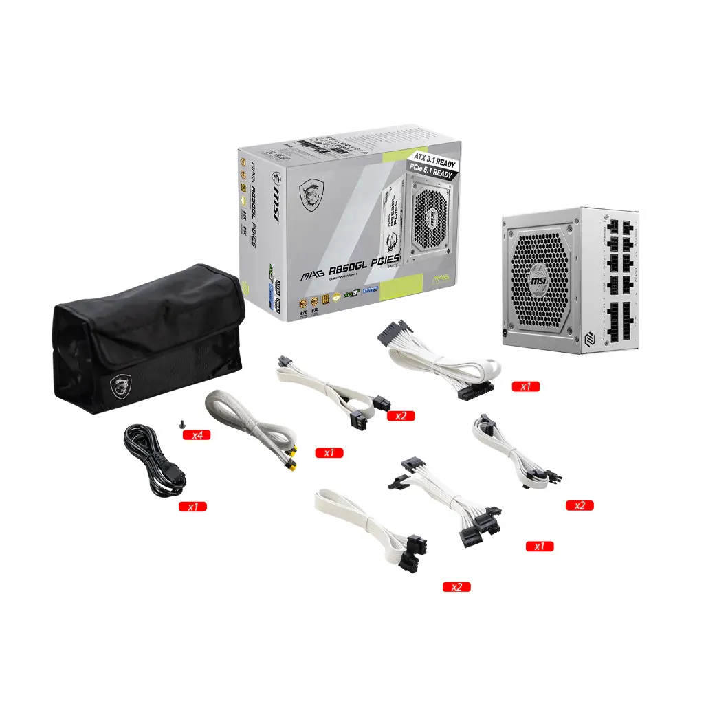 MSI MAG A850GL - 850W Gold PCIe 5.0 ATX Modular PSU (White)